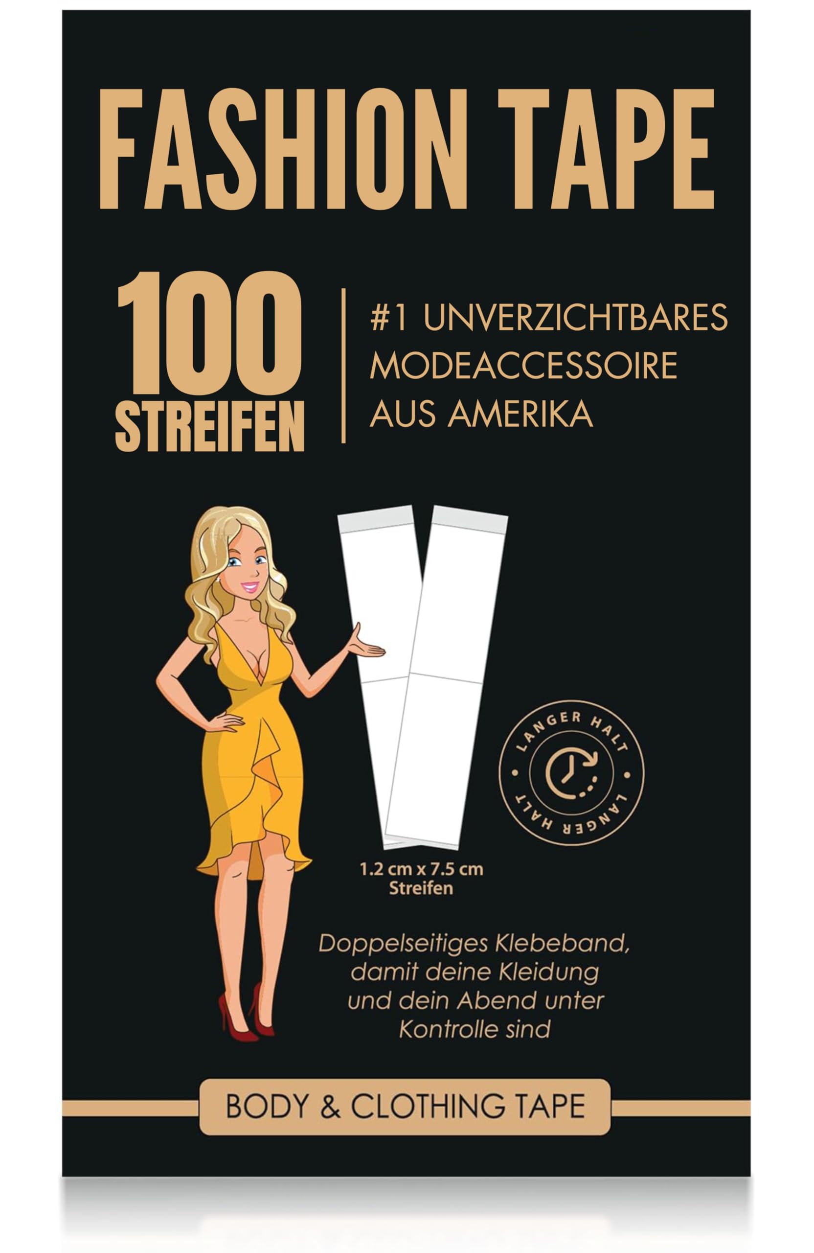 Linda's Essentials Fashion Tape doppelseitiges Klebeband Kleidung, transparentes Body Tape doppelseitg, geeignet für alle Stoffarten und empfindliche Haut, selbstklebend mit starkem Halt, 100 Stück