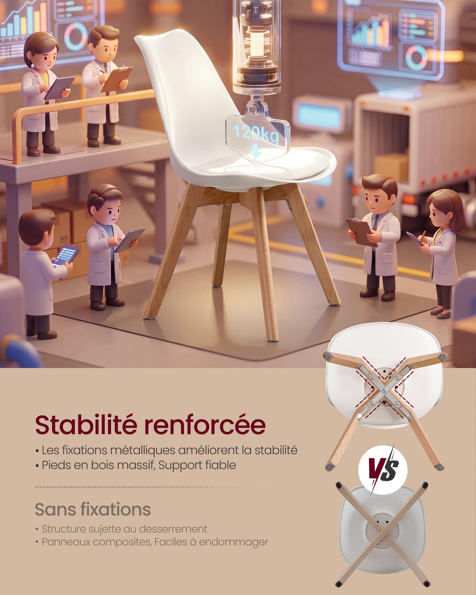 VASAGLE Chaises de Salle à Manger, Chaises de Cuisine avec Coussin en Cuir PU, Pieds en Bois de Hêtre, Lot de 4, 46,5 x 57 x 79 cm, Blanc Nuage, pour Salon, Bureau, Collection Lenna KDC888WD01