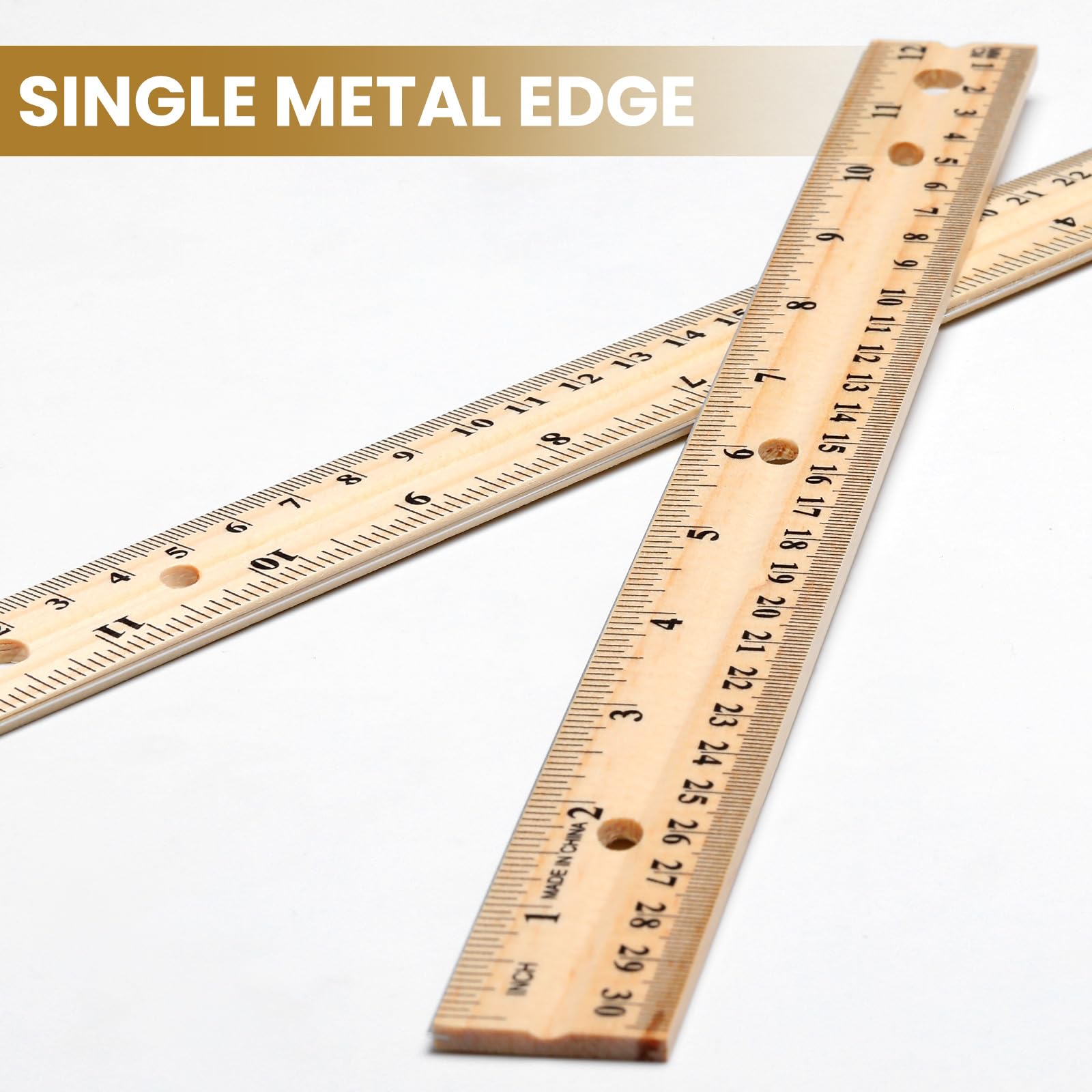 12 Pack 12 Pack Christmas Wooden Ruler Gifts 12 Inch (30cm) Bulk Wood Measuring Ruler Straight Metal Edge with 4 Holes for Teacher School Office Drafting Classroom Supplies, 2 Scale