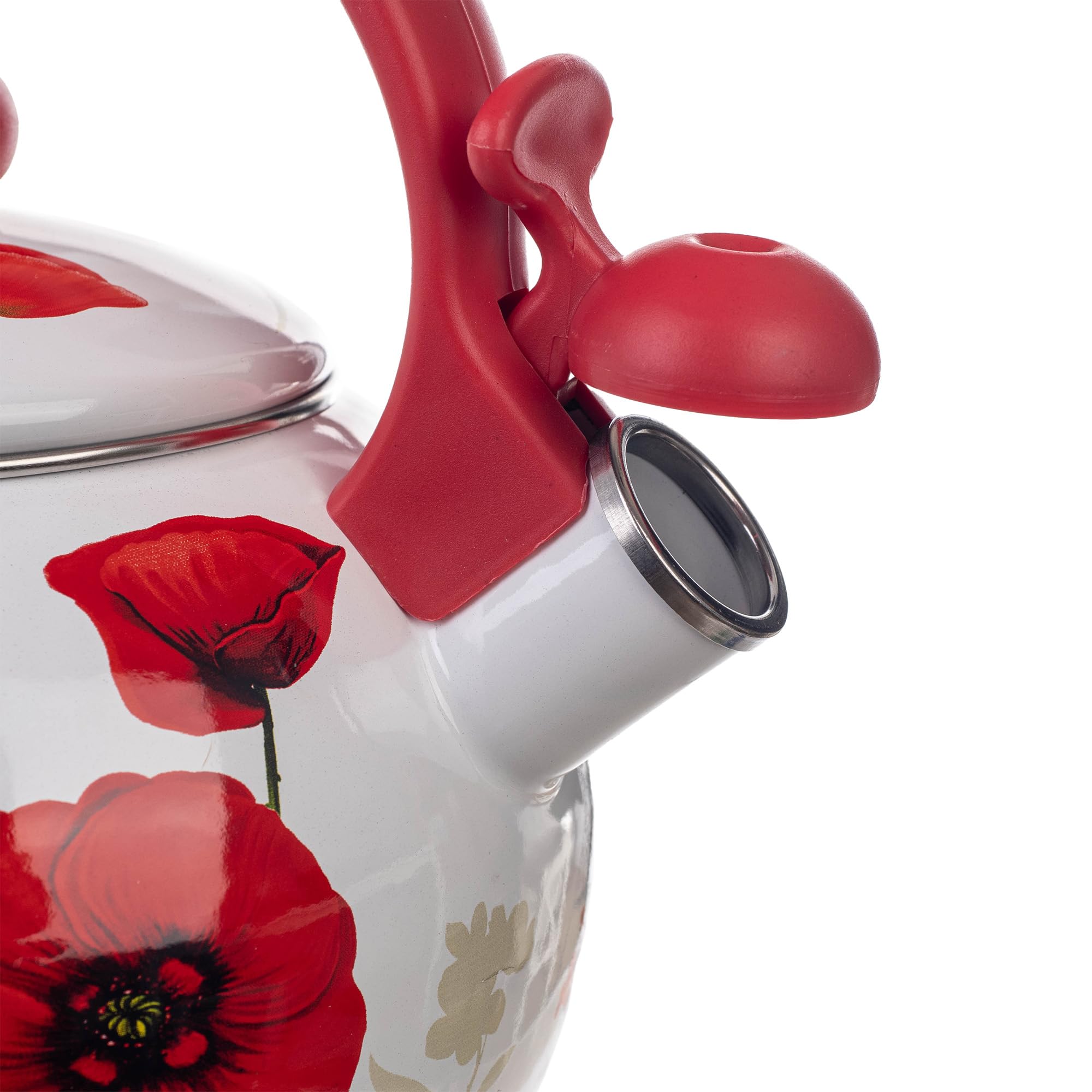 KADAX Bouilloire Sifflante en Acier 2.2L, Théière Émaillée pour Cuisinières à Induction et à Gaz, Dotée d'une Poignée Ergonomique et d'un Sifflet Intégré (Fleurs rouges)