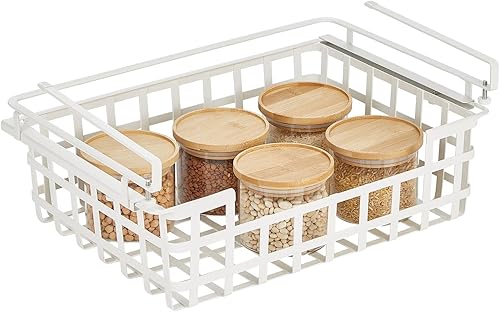 Nate Home by Nate Berkus - Organizador de cesta de alambre de metal deslizante para colgar debajo del estante para armarios de cocina o estantes de