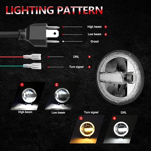 Miniatura 4 de Faro LED redondo de 7 pulgadas compatible con J-EEP R4, faros redondos impermeables con luz de señal de giro DRL de haz altobajo, 6000 K3000 K, 300 W