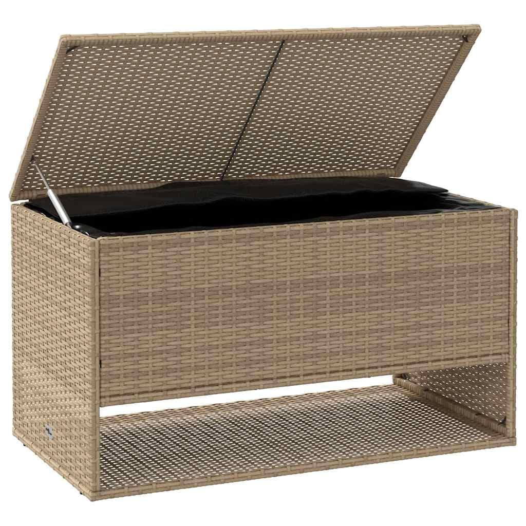 Cassapanca per cuscini da esterno beige 100 x 55 x 55,5 cm polyrattan, scatola di immagazzinaggio degli attrezzi da giardino per esterni, balcone o terrazza