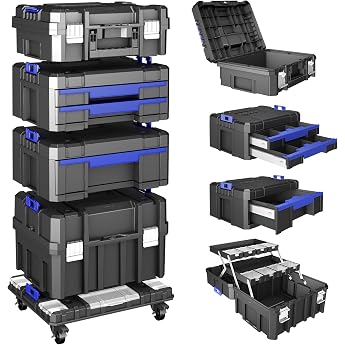 AIRAJ 5-Layer Tool Box Empty with Wheels, Stackable Tool Box | Modular Portable Tool Box with Resin Drawers, Heavy Duty Garag