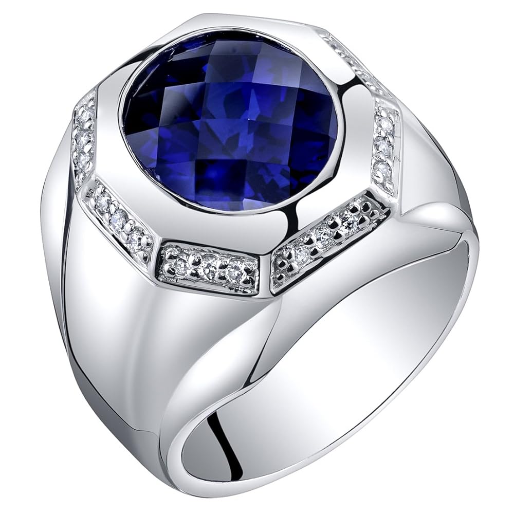 PEORA Men's Created Blue Sapphire Signet Ring 925 Sterling
