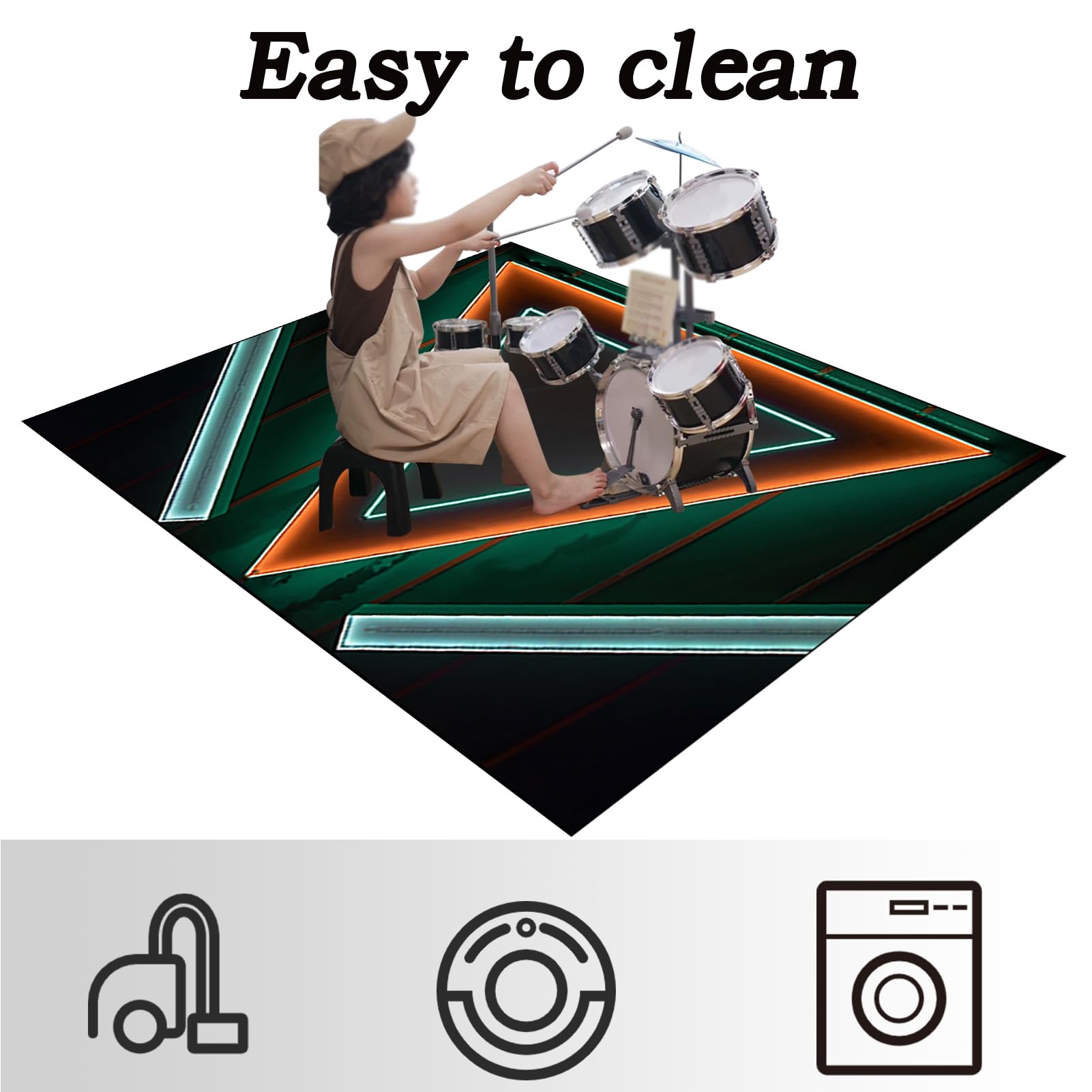 Schlagzeugteppich Drum Teppich Music Carpet Trommel Teppiche Innen und Außen, rutschfest Trommelteppich, Schallschutz Teppichmatte, Elektrisches Schlagzeug Teppich für Studio, Wohnung 180 x 140 cm