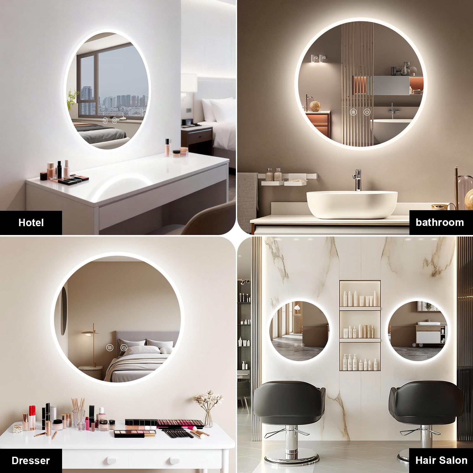 Badspiegel mit Beleuchtung Rund 70cm, Badezimmerspiegel Wandspiegel und Touch-Schalter, IP65-Led-Spiegel-Bad mit Speicherfunktion, 3 Farbtemperatur,dimmbarer,Antibeschlag,HD Hartglas