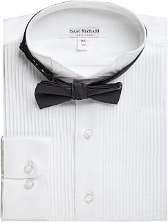 Boy's 100% Cotton Button Cuff & French Cuff Wing Tip Collar Tuxedo Shirt with Bowtie