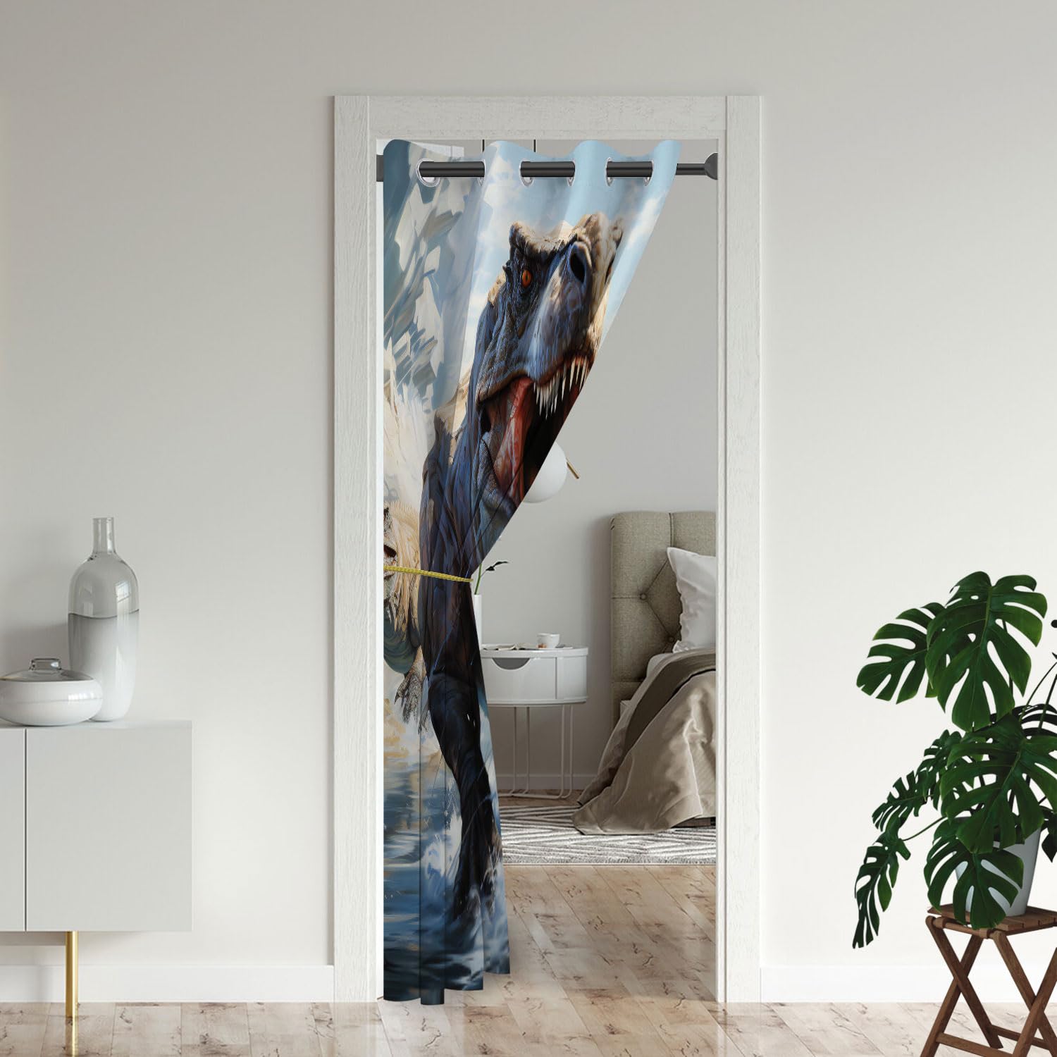 Jurassic Dinosaur Door Curtains for Doorways, Nature Jungle Animals 3D Dino Blackout Curtain for Kids Bedroom Closet, Grommet Thermal Insulated Privacy Door Drapes for Room Divider, 34