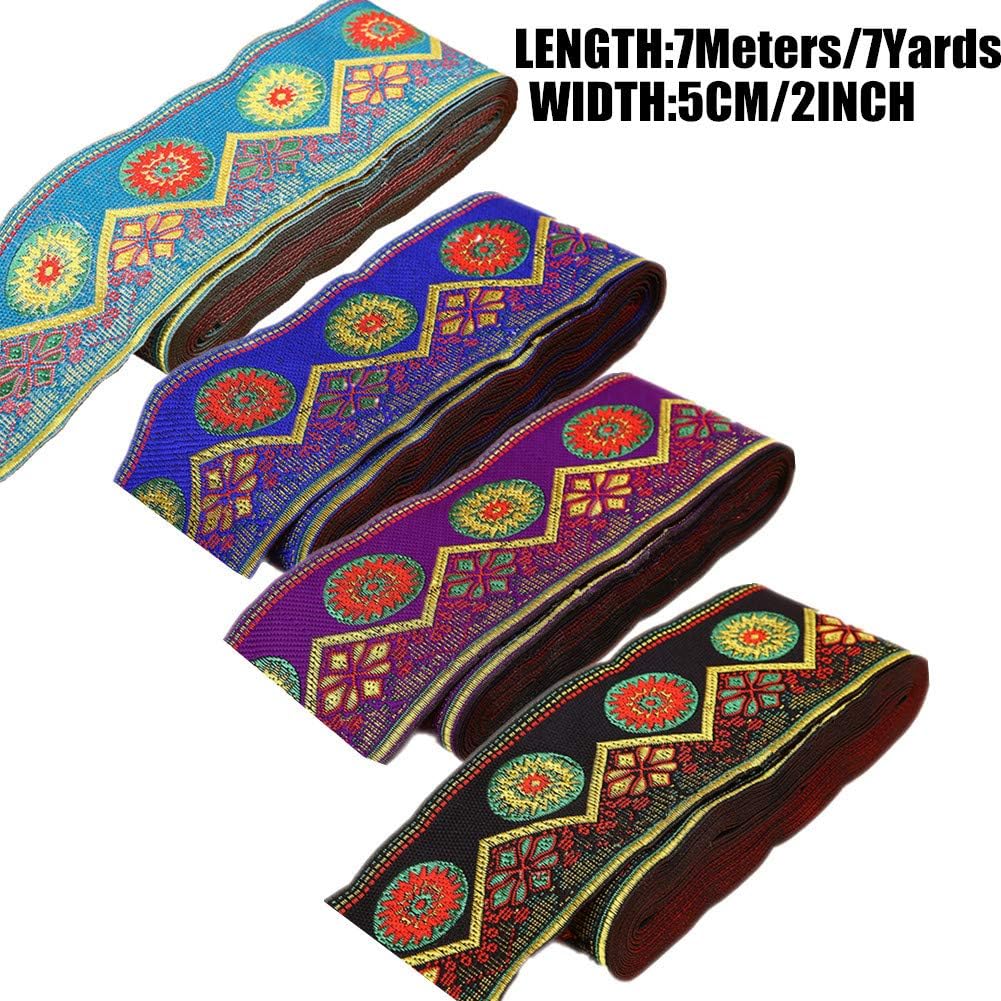 7 Meters Sunrise Sunset on The Moutain Jacquard Ribbon Suzani Floral Lace Embroidered Woven Trim for Embellishment Craft Supplies (White - Image 3