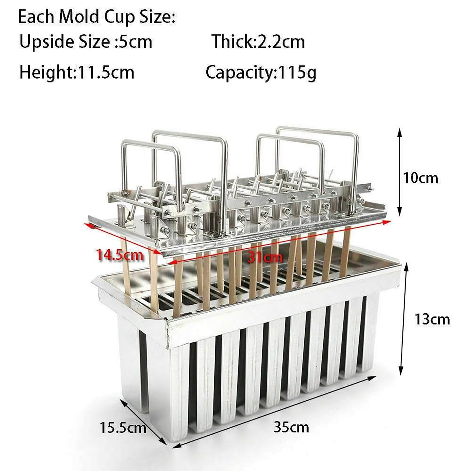 TsoLay Moldes Comerciales para Paletas, 20 Moldes De Acero Inoxidable para Helados, Soporte para Palitos De Helado, Reutilizables, para Preparar Deliciosos Helados Y Yogurt Casero