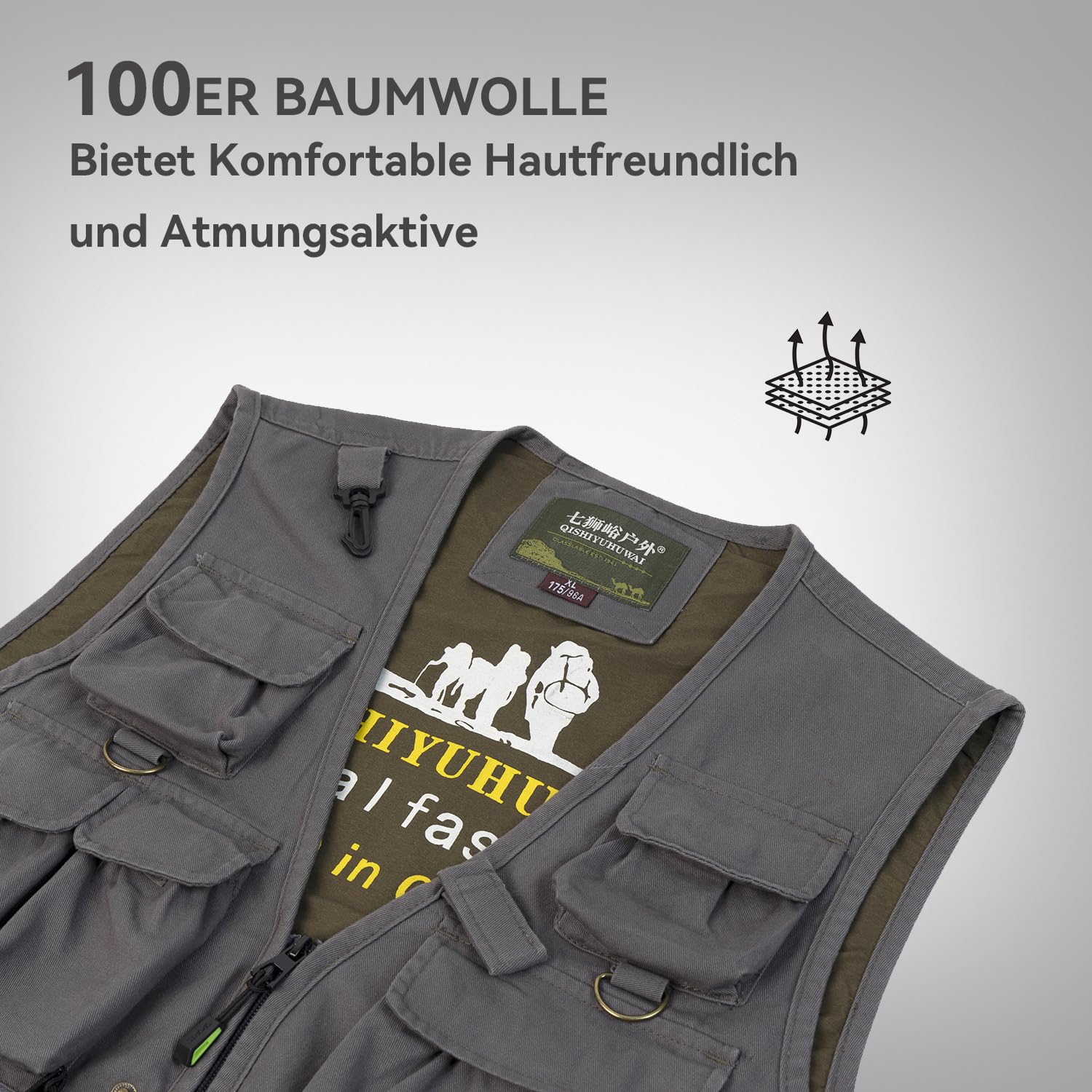 Gilet de Pêche pour Homme Multi-Poches Gilet Reporter de Plein air Veste sans Manches de Travail Gilet de Chasse Photographie