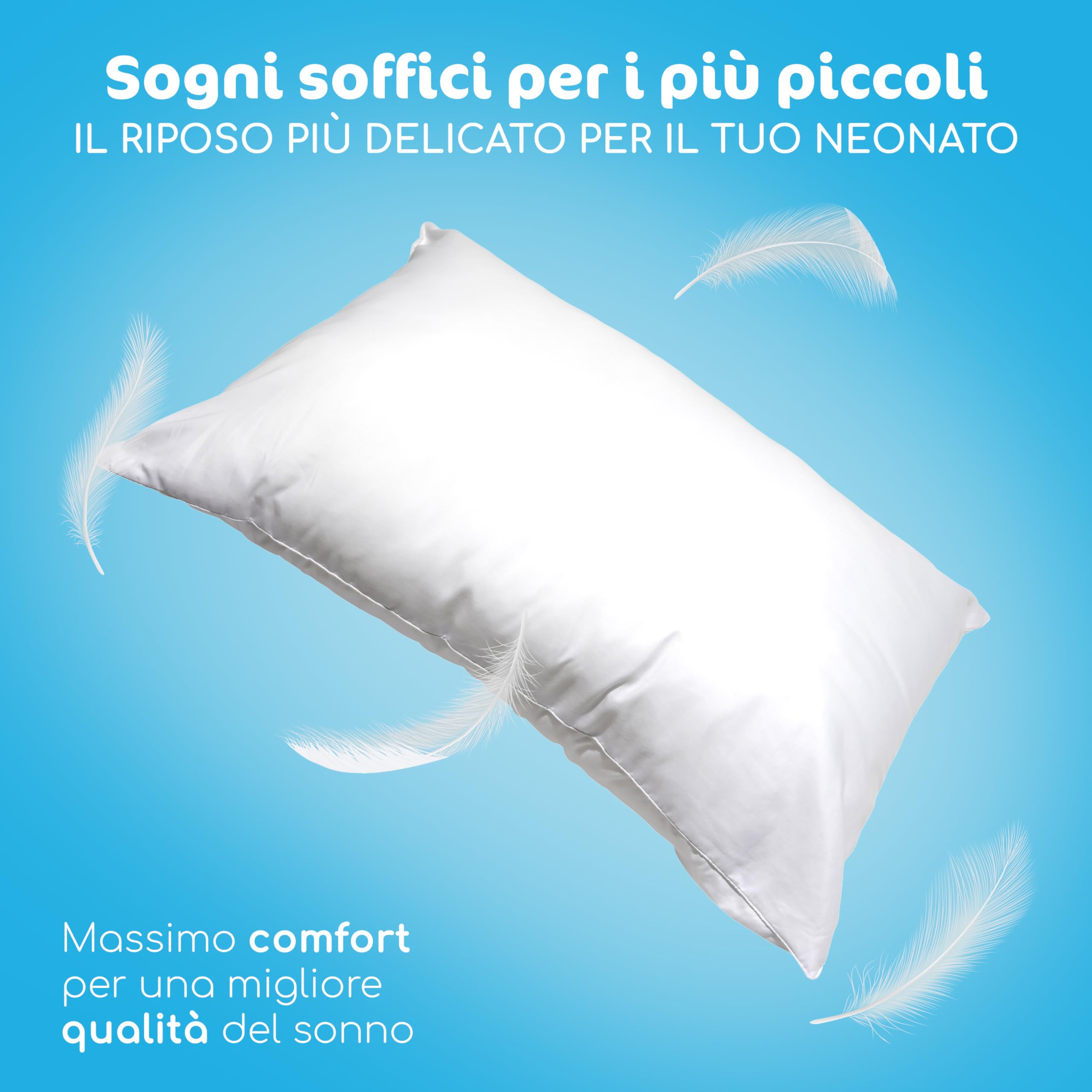 Coussin lit bébé 40 x 60 cm, 100 % fabriqué en Italie et OEKO-TEX®, hypoallergénique et anti-acariens avec revêtement 100 % coton, doux, lavable, sûr, confort et sécurité pour le sommeil de votre