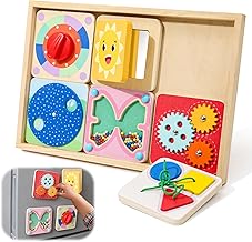Wdmiya Wooden Montessori Toys for Kids 1 2 3 Year Old Busy Board with 6 Magnetic Boards Sensory Board Educational Toys Travel Toy Boys Girls