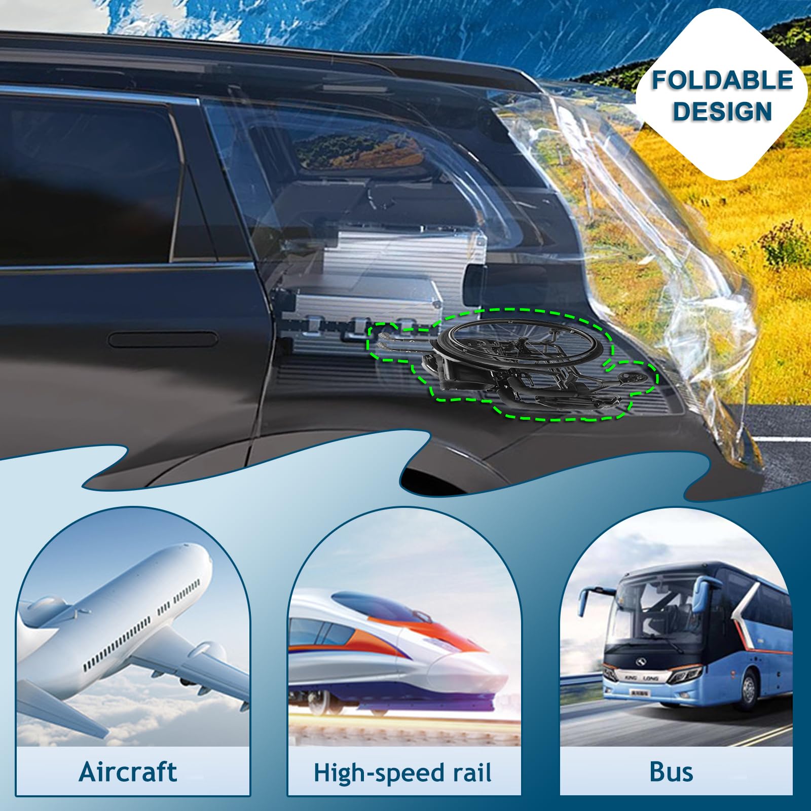 Silla de Ruedas Todoterreno Ultraligera Plegable Deportiva autopropulsada Plegable de aleación de Aluminio autopropulsada sillas de Ruedas manuales Transporte Deportivo Carga Sopor