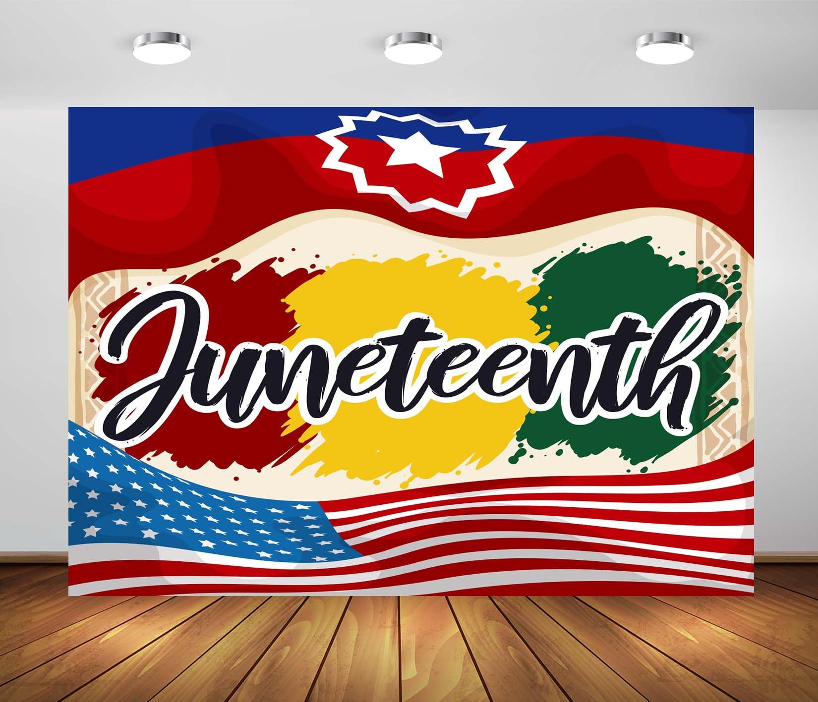 BELECO 4.6x3m Sfondo in tessuto Juneteenth | Sfondo schizzi di colore bandiera USA stelle bianche decorazioni festa giorno libertà celebrazione afroamericana accessori