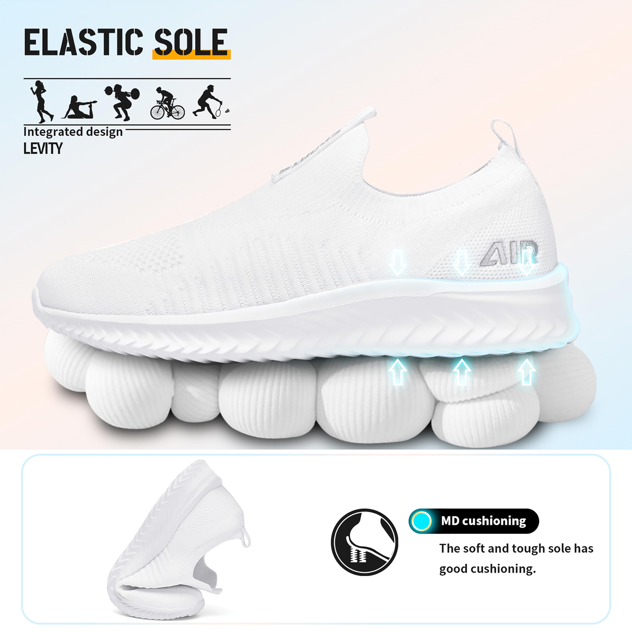 Littleplum Zapatillas Mujer Slip-On Zapatillas de Deporte Zapatos Diarios sin Cordones Ligeros Cómodos,Blanco,38 EU