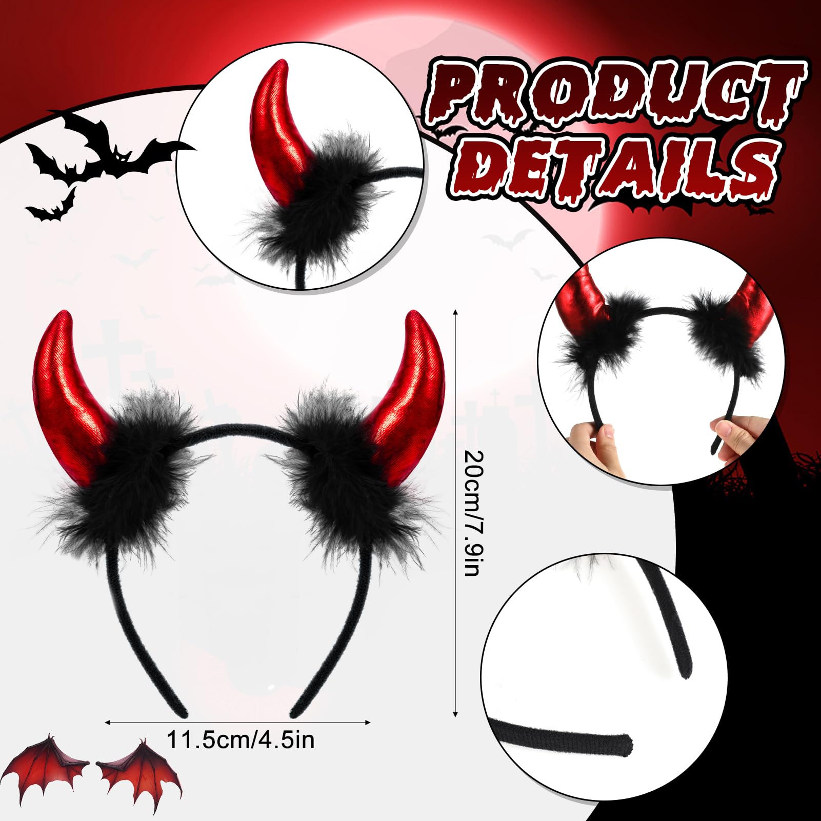 HOWAF Red Devil Horns Headband & Halloween Face Tattoos Stickers - Image 2
