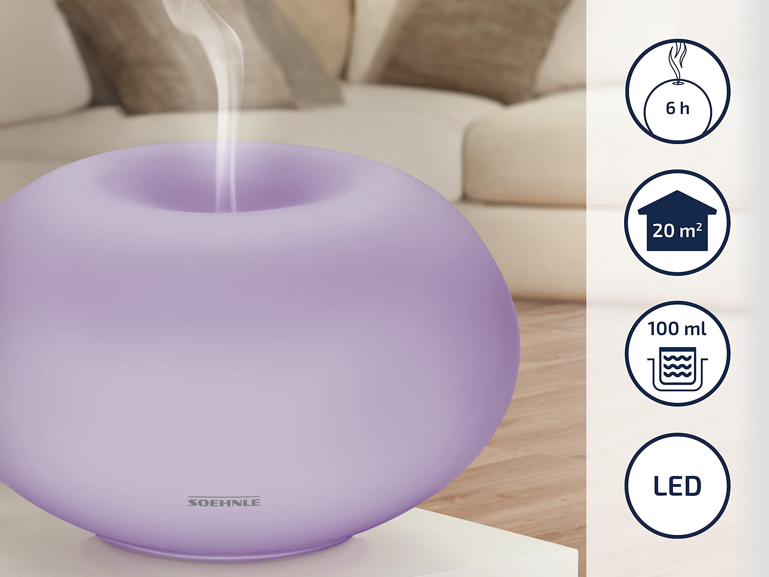 Soehnle Milano Plus Aroma Diffuser mit Fernbedienung, Lufterfrischer mit Beduftung und/oder Beleuchtung, Diffuser mit Farbwechsel und Stopp-Funktion