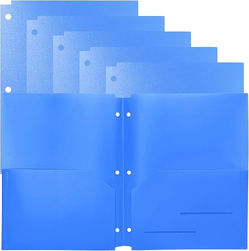 Youngever Paquete de 6 carpetas de plástico resistente de dos bolsillos, divisores de carpetas con bolsillo, carpeta de 3 agujeros con muescas,