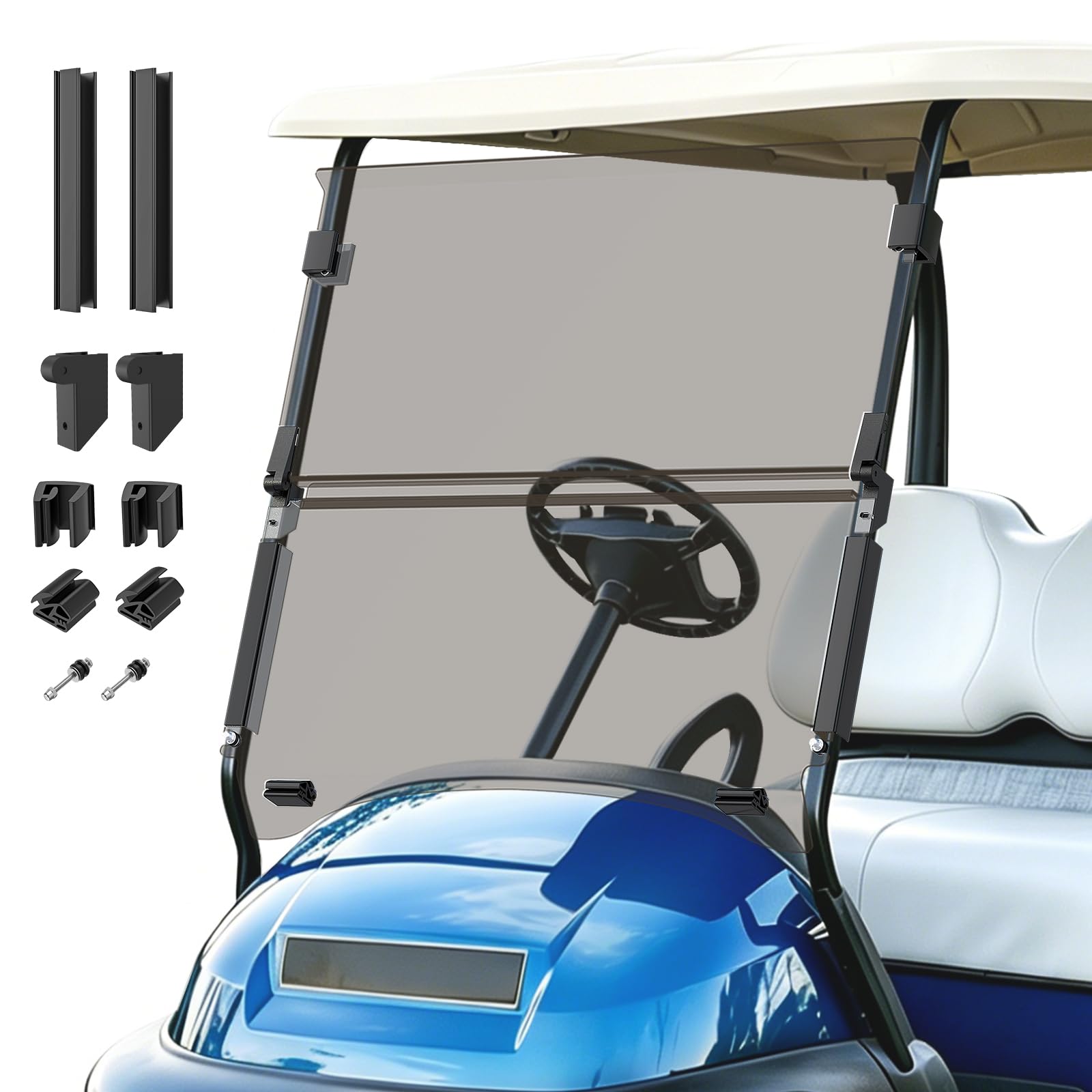 Panglong Club Car Precedent Windshield, Foldable Precedent Golf Cart Windshield Clear & Tinted, with all Windshield Clips, Fit 2004-Up Club Car
