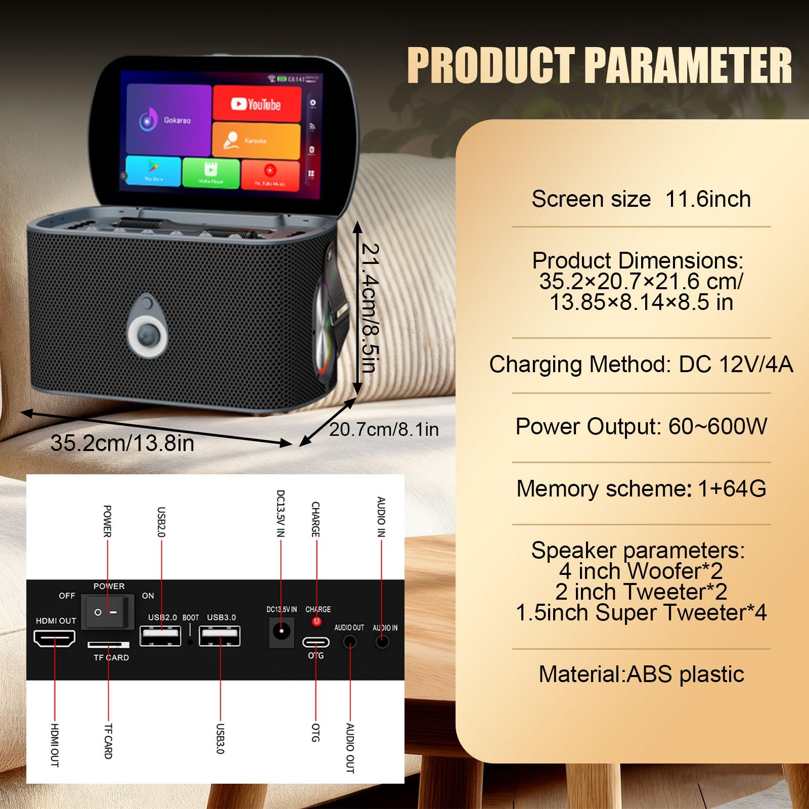 Karaoke Portátil De Karaoke En Casa con Pantalla Táctil, Visualización De Letras, Micrófonos Inalámbricos Recargables, Autotune EQ, Altavoz Potente para Fiestas