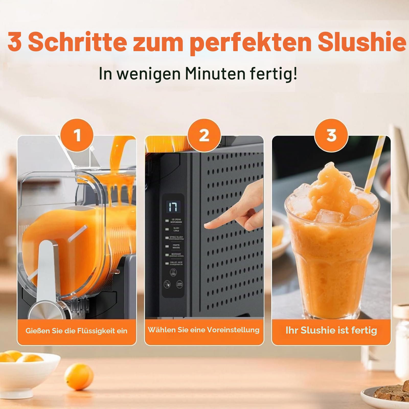 Slush-Maschine,200w GefriergeträNke&Eismaschine – Kein Eis Erforderlich, Slush-Maker + Echtzeit-Temperaturanzeige + Automatische Reinigung+6 Voreingestellte Programme + Touch-Steuerung