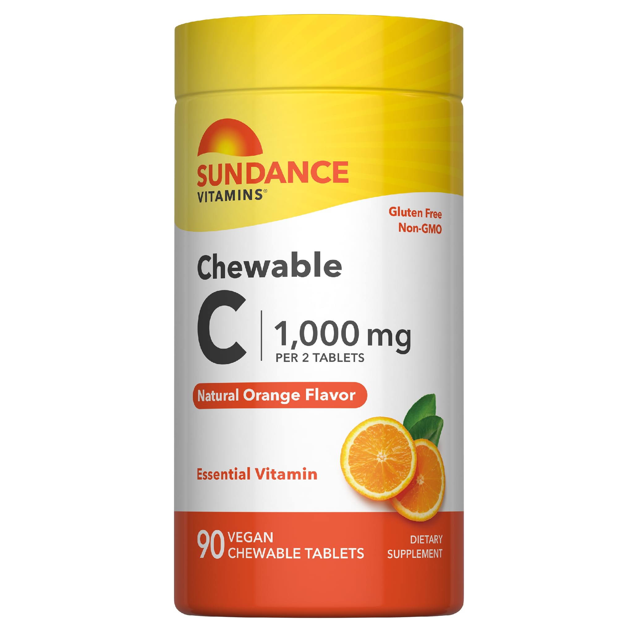 Sundance Chewable Vitamin C 1000mg | 90 Tablets | Natural Orange Flavor