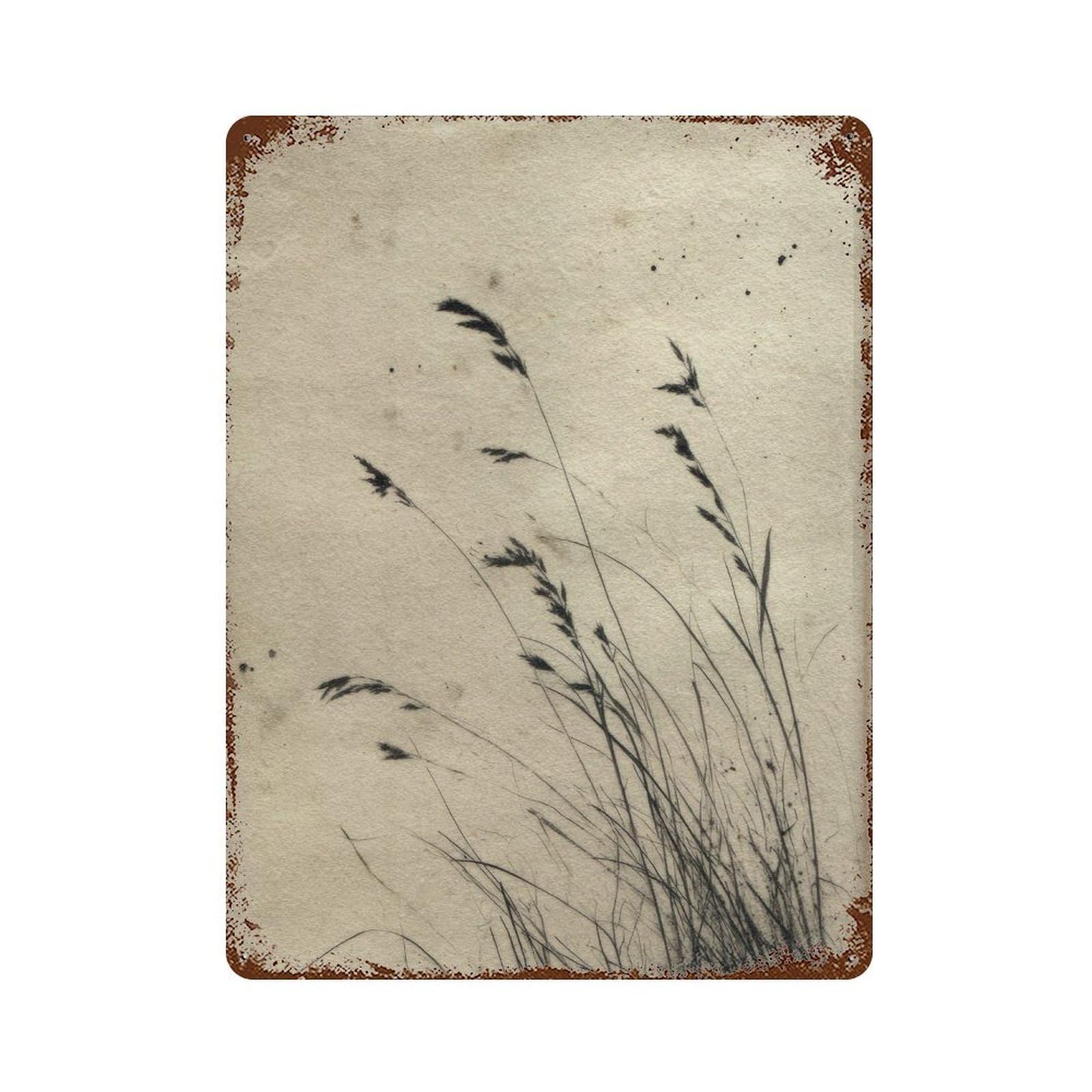 xiaoxiaoshen Grass Silhouette. Wabi Sabi Minimalist Wall Decor Art Metal Tin Poster Modern Home Decor Art Home Bar Shop Decorations Vintage Sign 40x30cm