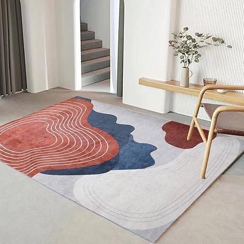 Alfombra lavable de 5 x 7 pies, moderna y abstracta, de lana sintética, para sala de estar, antideslizante, de pelo bajo, plegable, para dormitorio,