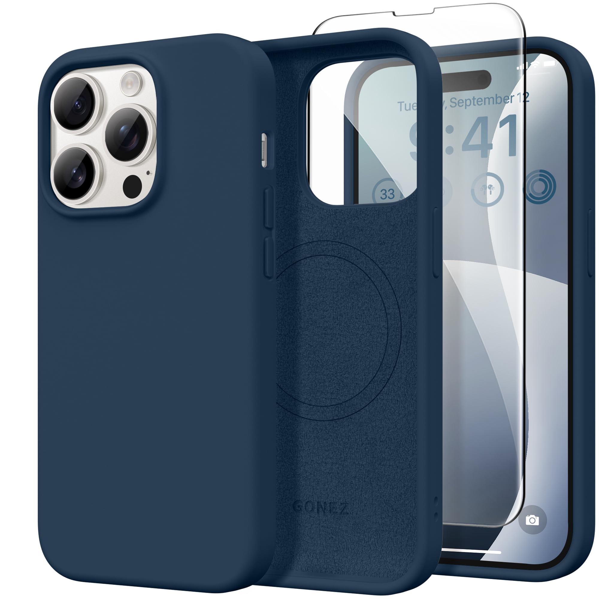 GONEZ Magnetic for iPhone 14 Pro Case, Silicone Cover Dark Blue