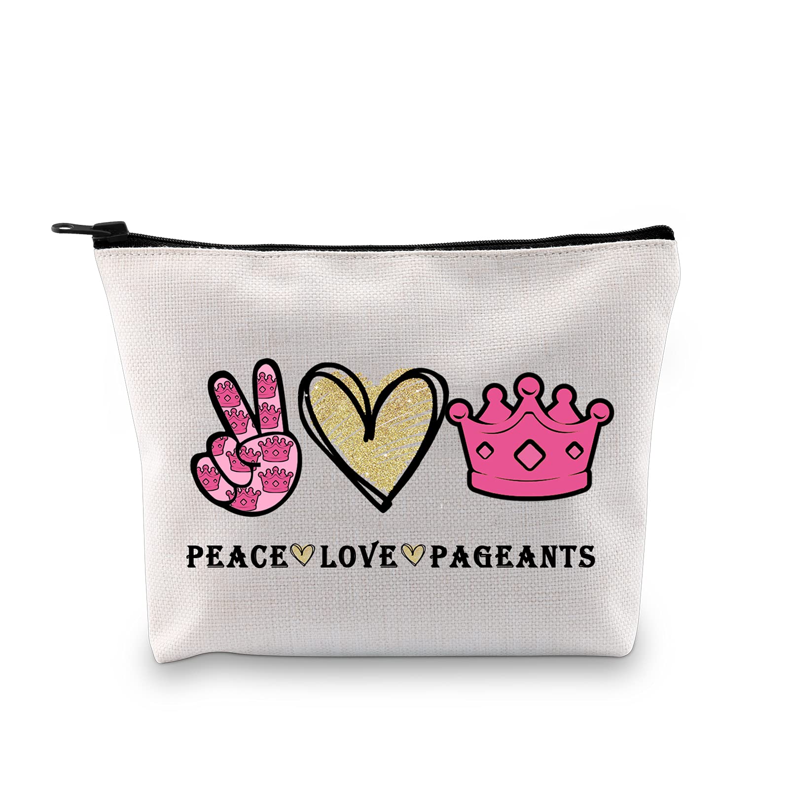 JXGZSO Pageant Queen Gift Beauty Pageant Gift Pageant Crown Cosmetic Bag Peace Love Pageant Makeup Pouch Pageant Zipper Bag