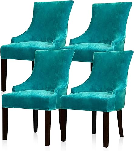 Vista 124 de Lellen Funda elástica para silla con respaldo de ala, funda reutilizable para silla lateral con respaldo de ala, fundas para sillas de comedor, 02