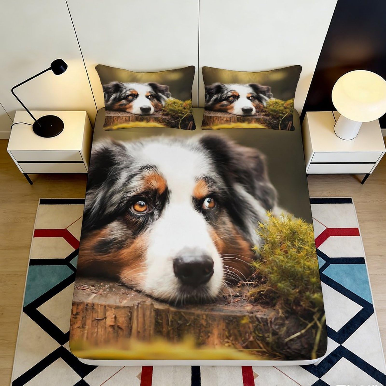Pnayamiorkfel Style-4 3D Printed Australian Shepherd Dog Fitted Sheet Microfiber Soft Brown White Black Bed Cover For Bedroom Guest Room Mattress Protection 90X200x25cm