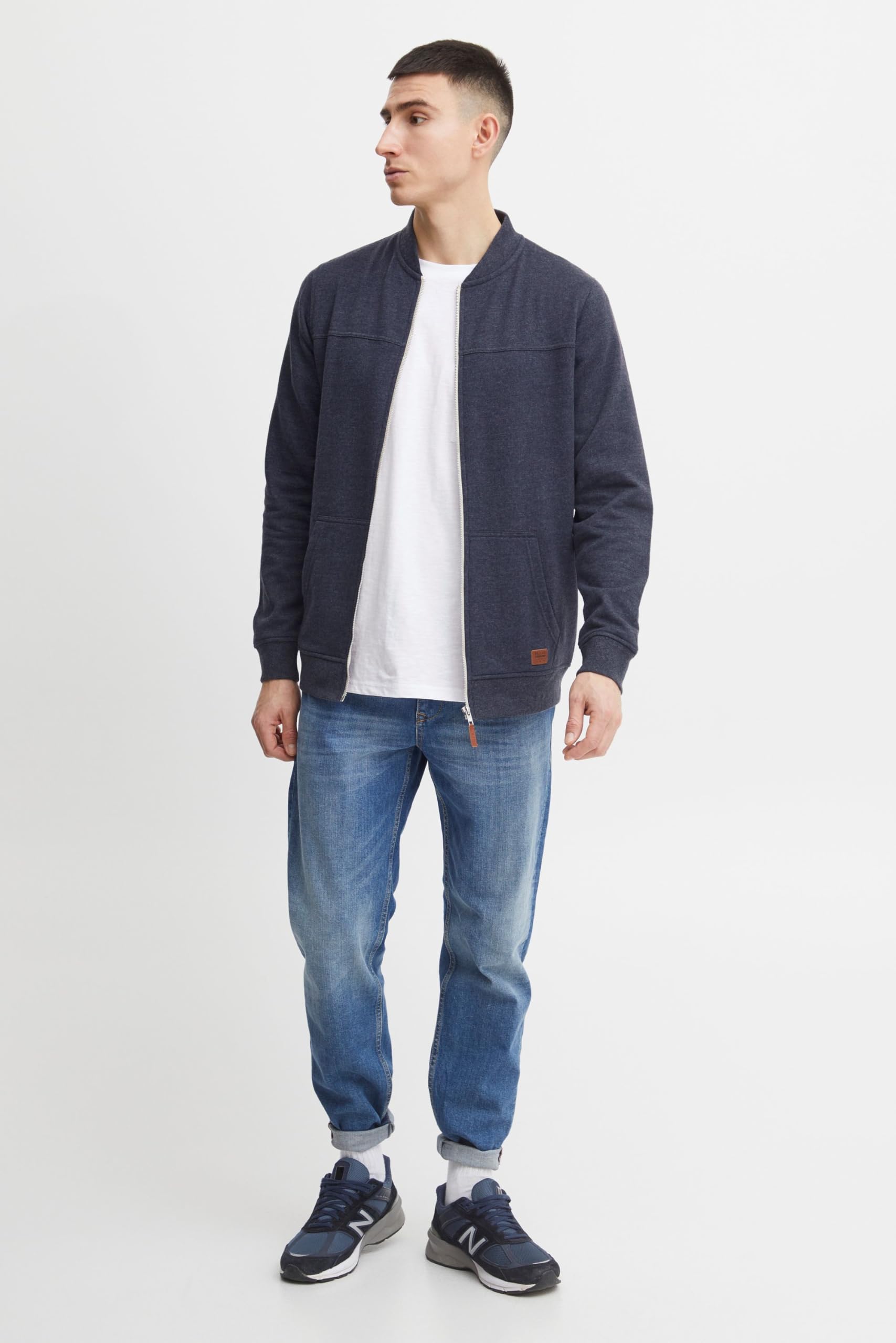BLEND BHArco Homme Veste en Sweat College Veste Cardigan avec col Montant Court Fermeture éclair Poche Kangourou Mélange de Coton Regular Fit