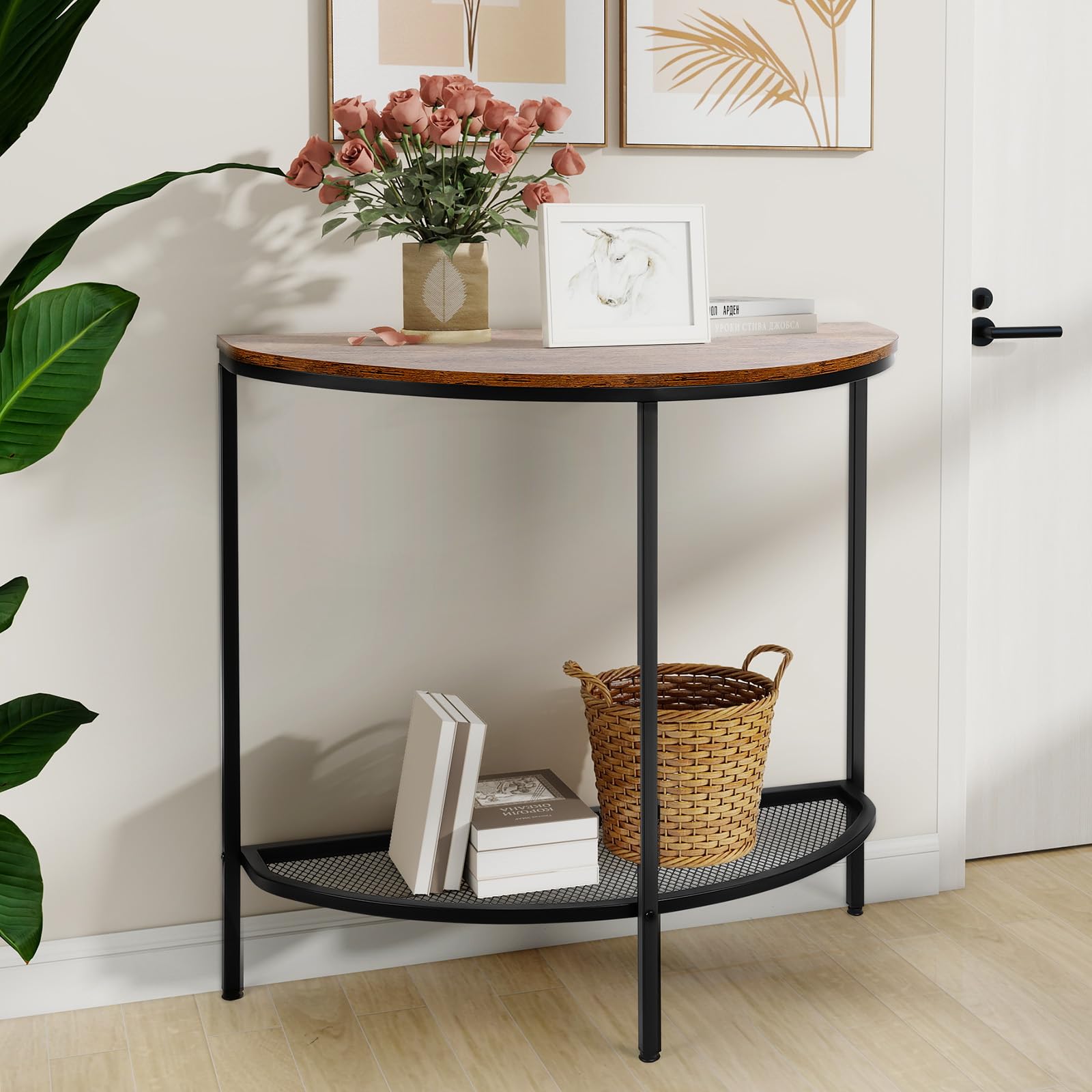 Entry Table Narrow Livingroom Furniture: 2 Tier Modern Console Table with Gold Frame and Imitation Marble Top for Kitchen Bedroom Hallway Living Room