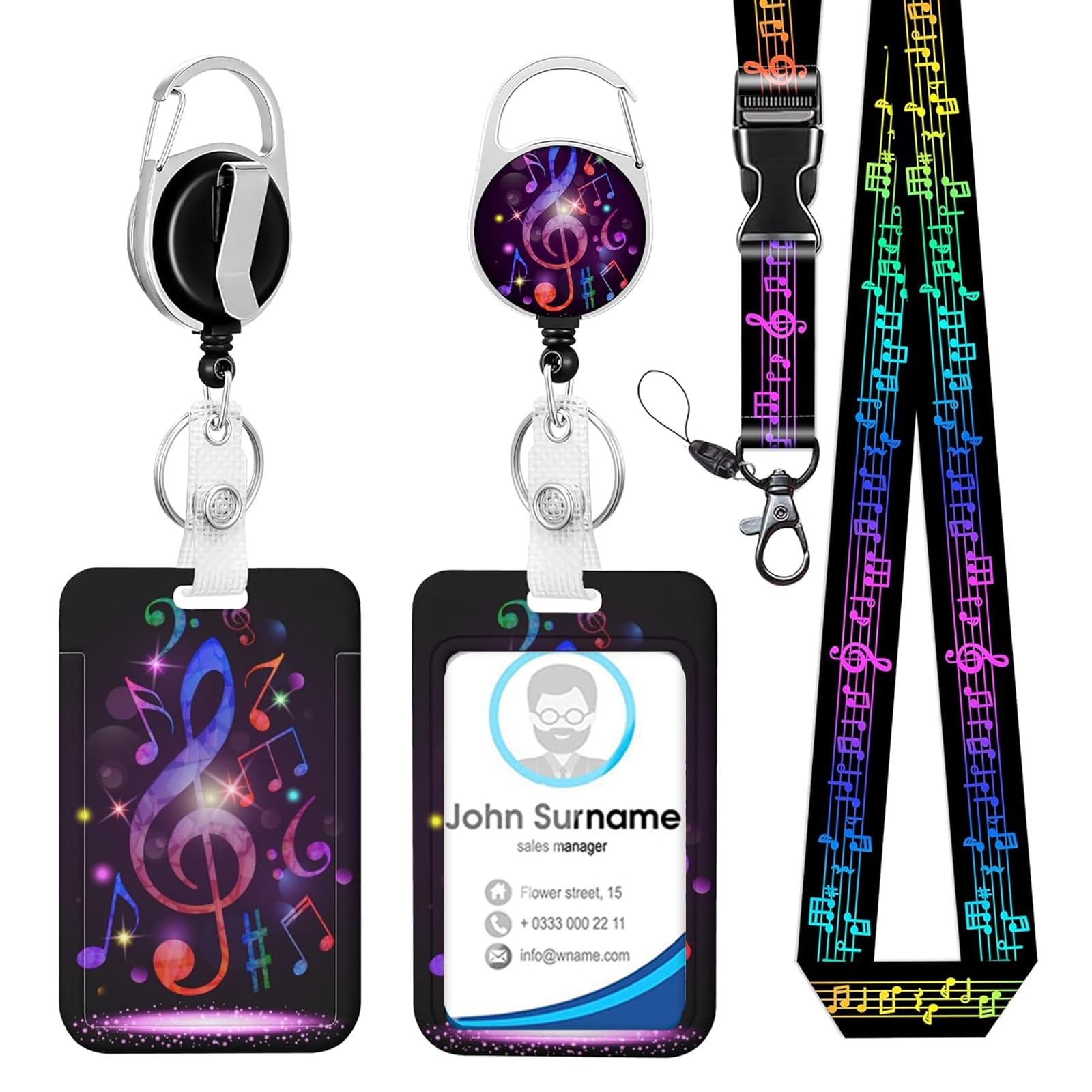 Music Lanyards for ID Badges, Funny Music Teacher Gifts Retractable Badge Holder with Swivel Belt Clip, Breakaway Lanyard Name Card Tag Vertical ID Protector Badge Clip, Teacher Office Kids Gifts — image 1