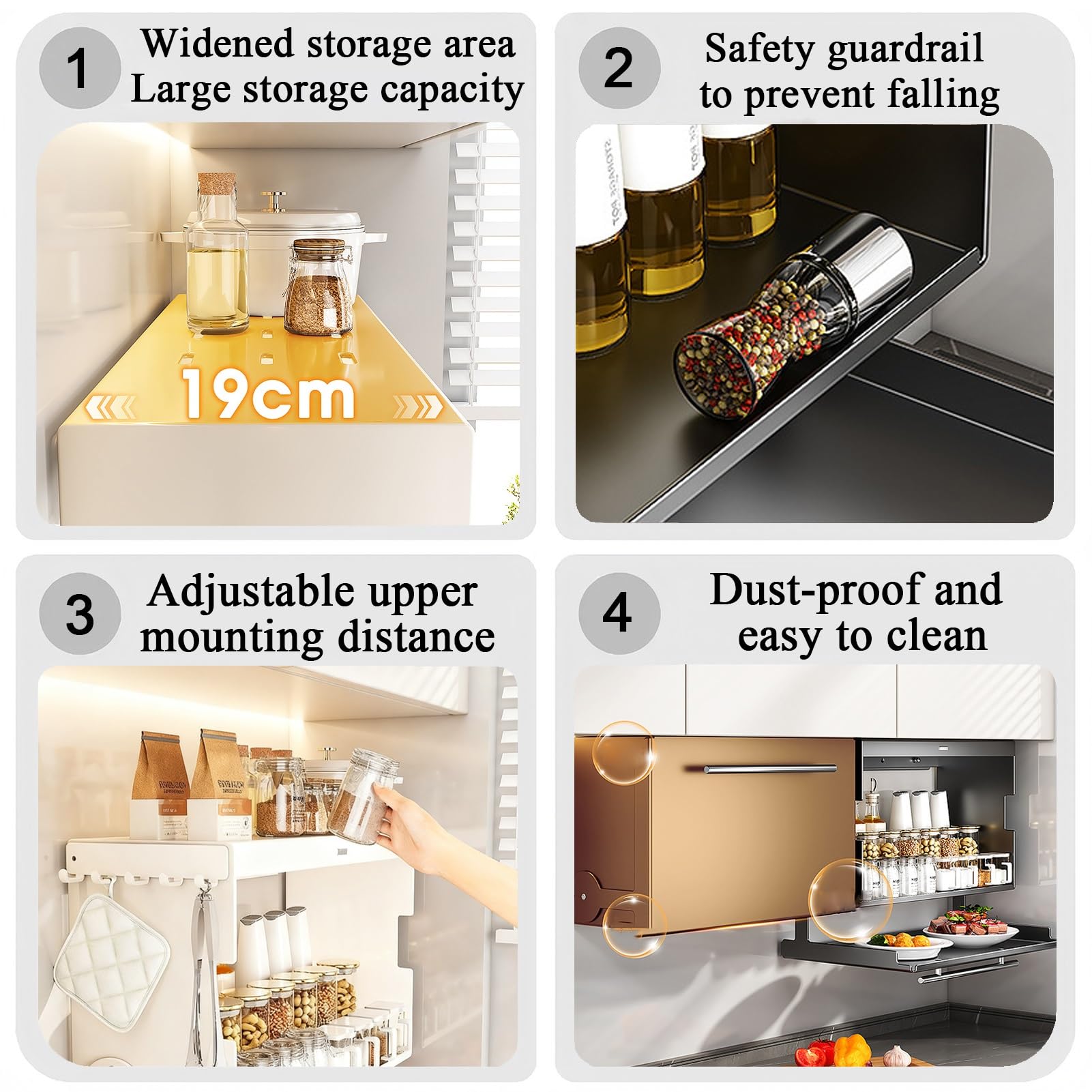 Organizador de especias extraíble de 2 niveles, estante de cocina montado en la pared con ganchos para almacenamiento, solución perfecta para debajo del armario