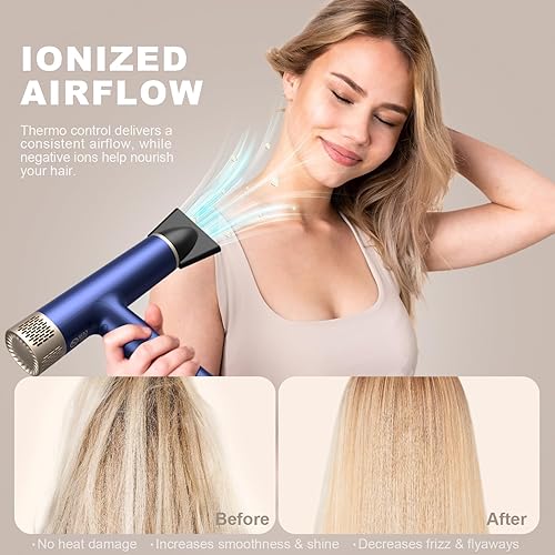 Miniatura 2 de YAPOY Secador de pelo profesional con difusor, secado rápido, 200 millones de iónicos, con 110, 000 RPM de alta velocidad, sin daños por calor,