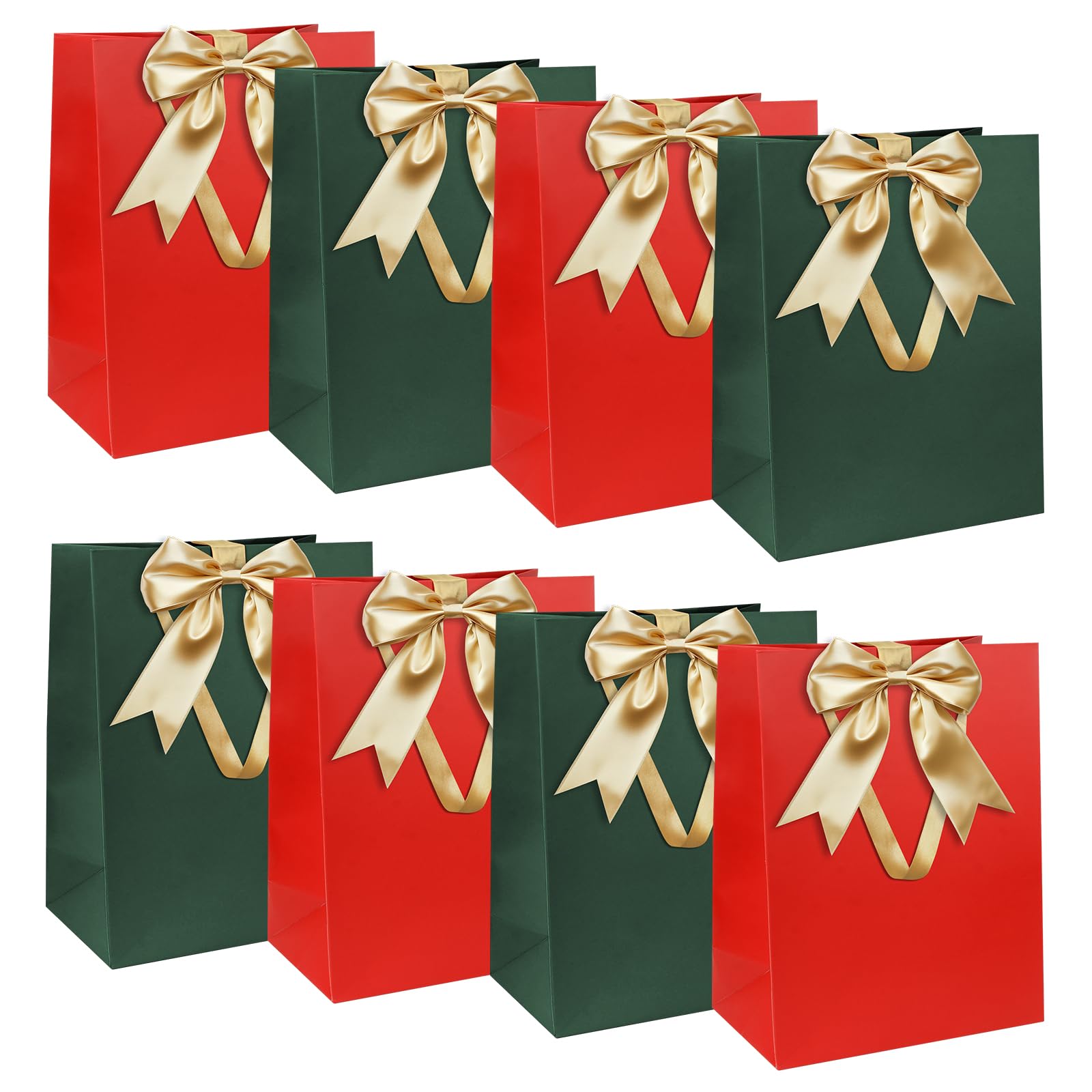 Gift Bags Set, Red Green Gift Bag with Ribbon Red Green Gift Bag with Handles 8pcs 21 x 31 x 12 cm Large Gift Bags for Christmas Birthday Wedding Anniversary