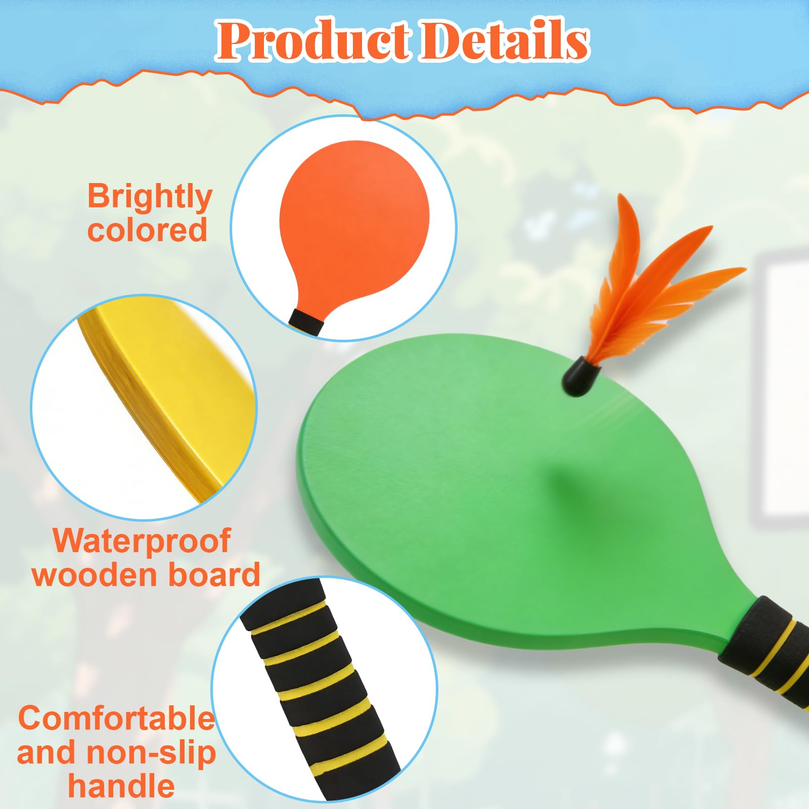 Beach Ball Spiel Set, Draußen Kinder Beachball Set with 2 Schläger, 6 Federbälle, 2 Haltbare Plastikbälle, 1 Tasche, Strandball Schlägerset Sommer Paddleball Spielset für Party