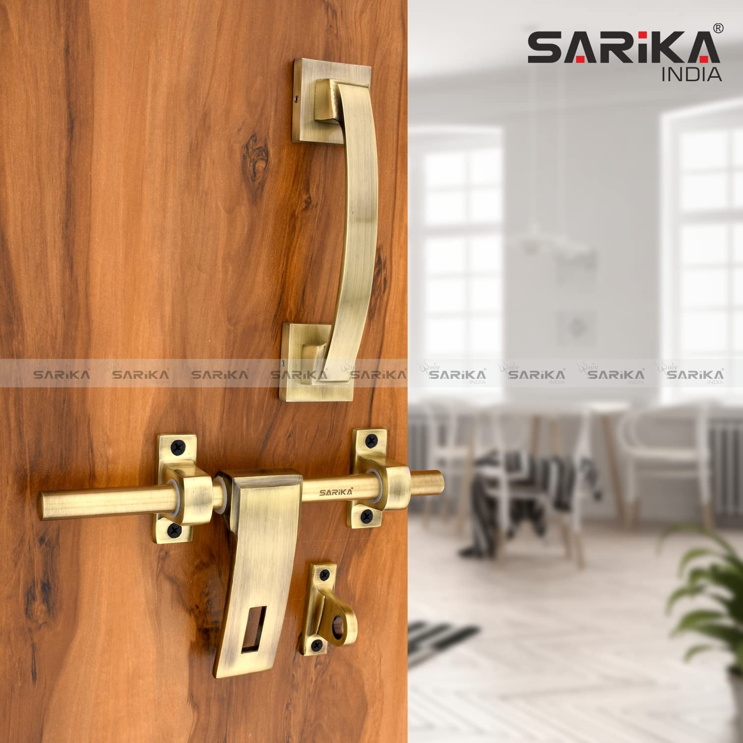 Soul Craft Altis Zinc Alloy Heavy Double Door Fitting Accessories Full Set/Kit (1 Aldrop, 1 Latch, 4 Handles, 2 Tower Bolt and 2 Door Stopper) (12 Inch,Antique Brass) — Amazon image 3