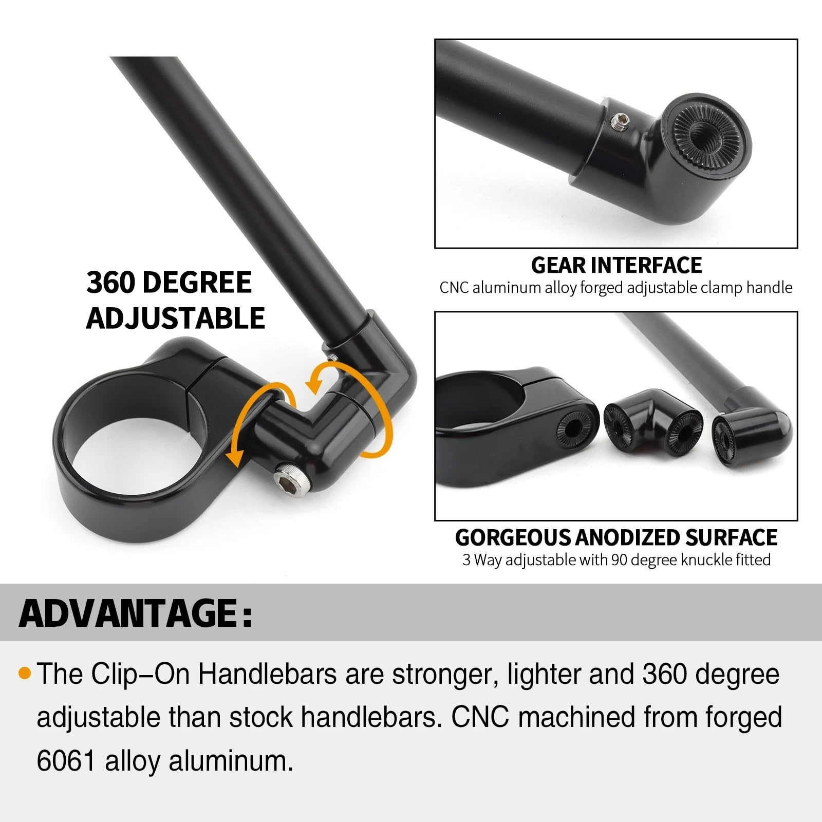 manubri moto Clip divisa per manubrio per moto nero | Sulla forcella 35 37 39 45 49 50 52 58 MM Morsetto montante