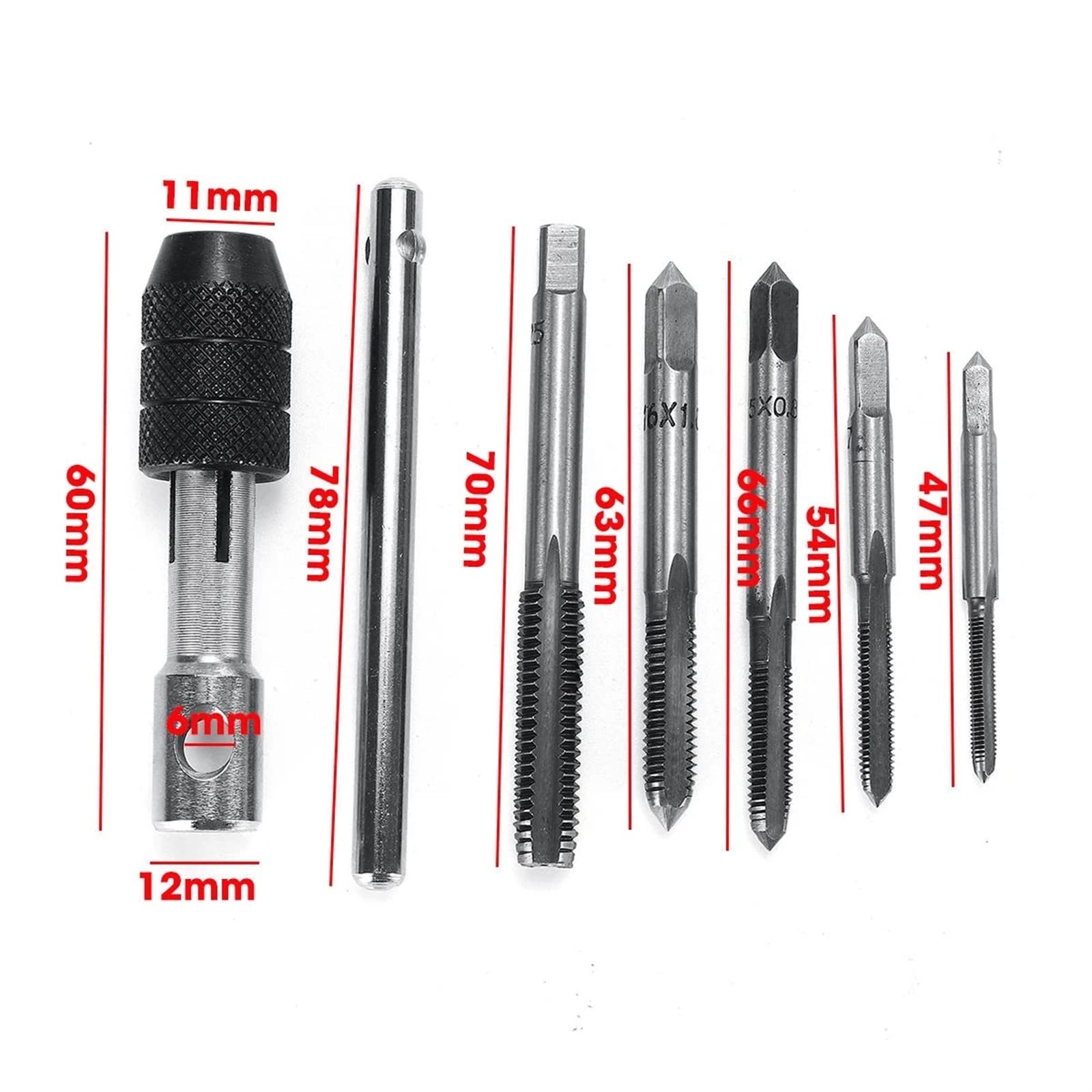 Juego de 6 machos de roscar manuales Tipo T, Brocas helicoidales para M3/M4/M5/M6/M8, con Juego de machos de roscar manuales MINGPING