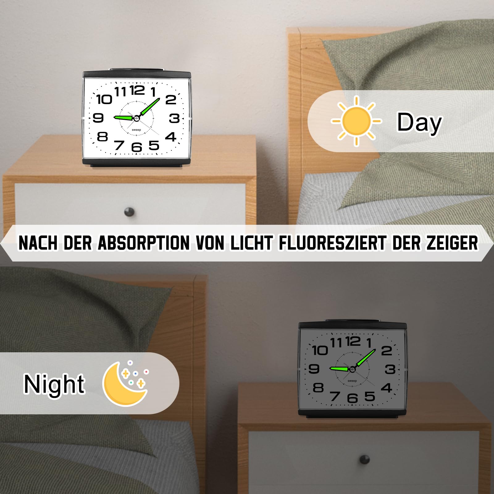 Reloj Despertador Analógico Silencioso Sin Tictac,Reloj de Mesita de Noche con Luz,Snooze y Gran Esfera,Despertador Clásico con Pilas para Dormitorio y Mayores Regalo