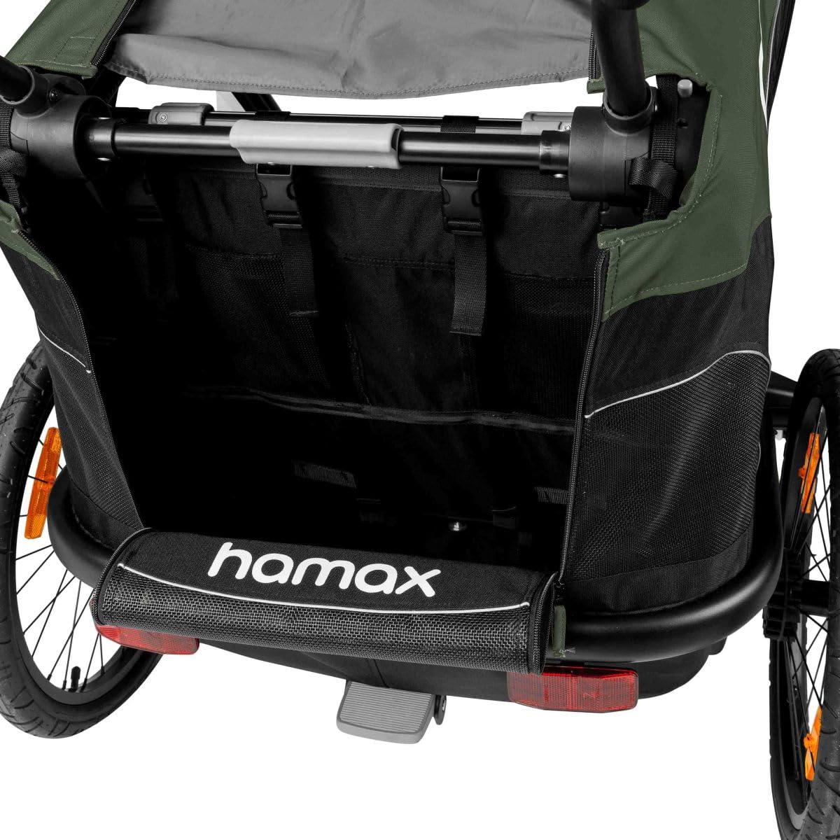 Hamax - Outback-Anhänger – 2-Sitzer – leicht und bequem – neigbare Sitze – große Fenster – Reflektoren vorne/hinten – faltbar und tragbar – Befestigung Fahrrad oder Kinderwagen