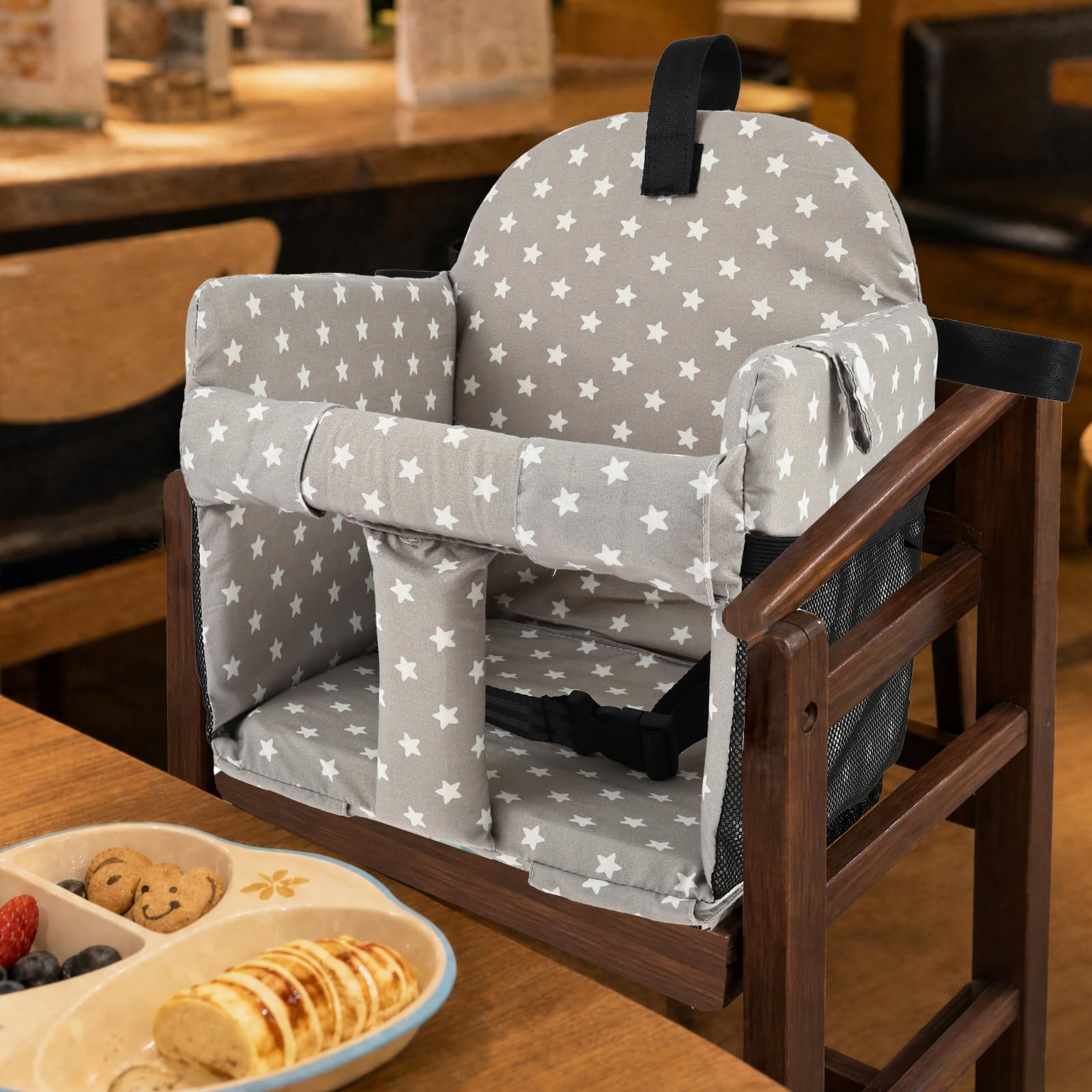 Bpyhebe 2 in 1 Baby Shopping Cart Cover High Chair Seat Cover, Padded Foldable Machine Washable Toddler Seat Cushion with Storage Pockets for 1-4 Years(Gray Star)