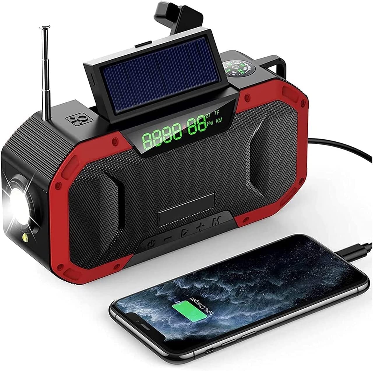 Radio à manivelle Portable multifonctionnelle, Radio d'urgence, Radio météo, Radio Portable AM/FM, Alimentation Solaire, Charge de téléphone Portable USB, Lampe de Poche LED, SOS