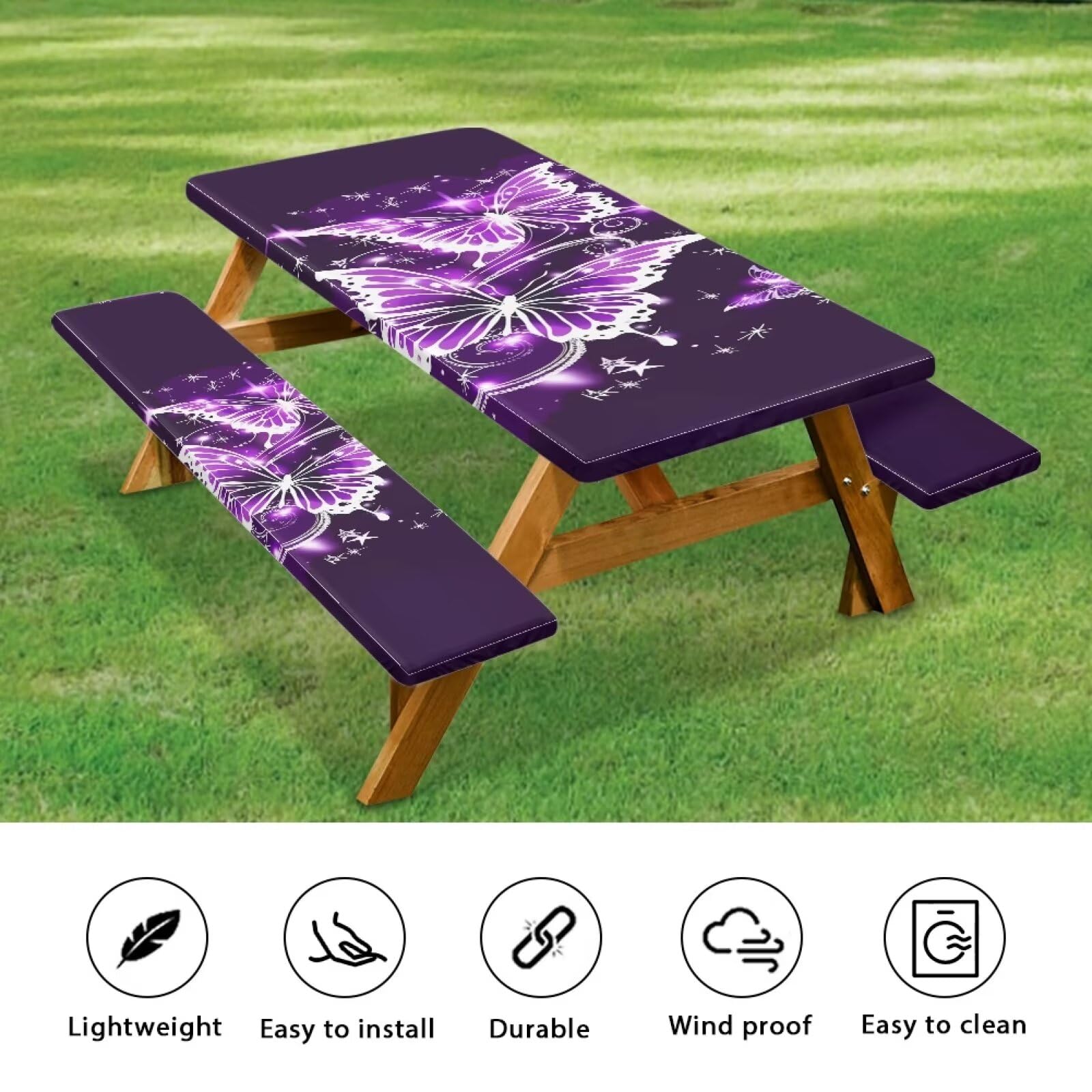 Amazon.com : ZUXONGSY Butterfly Fitted Picnic Table Cover Purple
