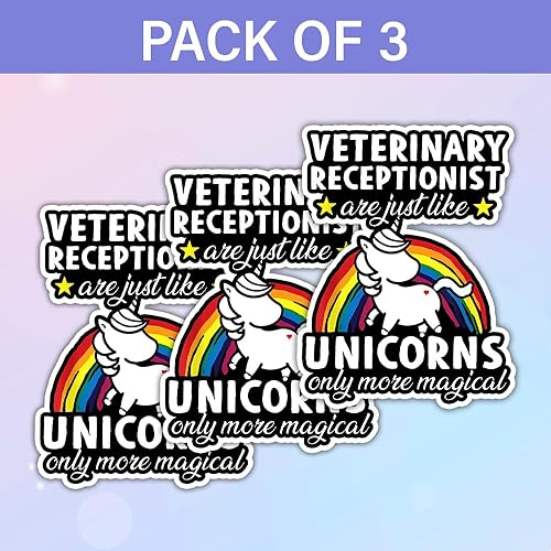 Miniatura 2 de Juego de 3 calcomanías de recepcionista veterinario divertido unicornio veterinario recepcionista Veterinario Tech Pegatinas detrás de Veterinario